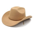 Detail of khaki wool felt cowboy hat with braided decorative band and metal eyelets - M (56-58cm) / Camel