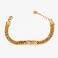 Bracciale in acciaio inossidabile dorato con zirconi colorati e catena a maglia intrecciata - Oro + Zirconi Colorati (SBK345)