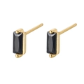 Minimalist S925 silver stud earrings with rectangular black cubic zirconia stones in gold - Gold - Black Zirconia