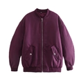 Deep purple bomber jacket for women featuring front zipper and dual side pockets - XS / Purple