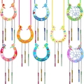 Colorful DIY wooden horseshoe wind chime set with metallic tubes and rhinestone stickers - 16Pcs Horseshoe Theme Set