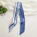 Blue and white silk-like twilly scarf featuring ink-wash waves and Love Yourself text - Ultramarine Ink