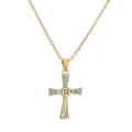 Gold-plated cross necklace for women with turquoise beads and sparkling clear crystals - Turquoise Inlaid Cross / Gold