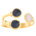 Adjustable golden spiral titanium steel ring with black and white wavy charms - Spiral Black White Bead Style (DZ-435-02)