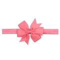 Coral pink grosgrain ribbon bow on a soft elastic headband for infants and babies - Coral