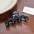 Minimalist black wavy acetate hair claw clip with sparkling rhinestones decoration - Black-8.4cm