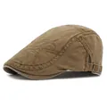 Gorra plana de algodón caqui ajustable con bordado y hebilla de metal vintage - Café Claro