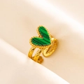 Macro shot of adjustable gold ring with malachite heart and vintage engraved band - Adjustable Open / Gold - Green Malachite Style