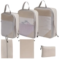 6-piece travel compression organizers in beige waterproof fabric for suitcases - 6-Piece Set (includes Digital Bag) / Beige