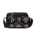 Bolso bandolera de tela Oxford negro con estampado floral oro rosa y correa ajustable - Negro Impreso
