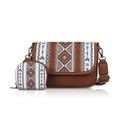 Conjunto de bolso de hombro bohemio con patrones étnicos geométricos y detalles de borlas - Blanco Roto