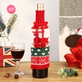 Knitted Christmas wine bottle cover featuring red reindeer and snowflake patterns - Elk Style