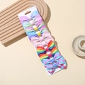 Set of 6 colorful handmade grosgrain ribbon hair bows for girls on a display card - Style 3