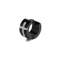 Polished black stainless steel huggie earrings with silver cross and inlaid crystals - Black