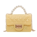 Mini yellow silicone jelly bag with quilted pattern, pearl handle, and golden chain strap - Yellow