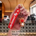 Cartoon brown reindeer Christmas keychain with red strap and golden lobster clasp - Christmas Reindeer-3