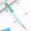 Penna a sfera creativa fai-da-te in blu menta con fiori secchi verdi decorativi - Blu Chiaro Macaron