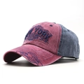 Detalle de gorra vintage con bordado 3D de Nueva York y tejido de algodón lavado gastado - Burdeos