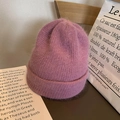 Chic purple knit beanie hat in soft fluffy mohair texture for winter warmth - Elastic / Rose Pink