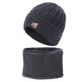 Men's winter knit beanie and neck warmer set in black with thick fleece lining - Hat + Neck Warmer Set / Black