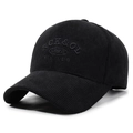 Casquette de baseball en velours côtelé noir avec broderie RCK & OL au fini mat élégant - Réglable / Noir avec broderie noire