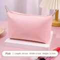 Pink PU leather cosmetic bag with zipper, measuring 18.5x6.5x12.5cm, for travel storage - Pink
