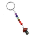 Portachiavi a fungo in cristallo arcobaleno con sette pietre chakra e anello argento - Pietra del Sangue Africana