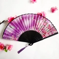 Purple gradient silk folding fan with cherry blossom and butterfly print with tassel - Purple Gradient Cherry Blossom & Butterfly Black Rib Style (Women's Fan-89)