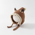 Detail of dark brown knit baby hat with white lace trim and pompom bear ears - 48cm (6-20 Months) / Brown