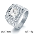 Iced out silver octagon ring for men with large square zircon and 17mm wide band - Steel White