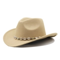 Detalle de sombrero de lana con banda de conchas naturales y ala curva elegante - M(56-58CM) Ajustable / Camel