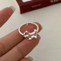 Adjustable sterling silver open ring featuring a minimalist hollow dog charm design - JZ0228 (Terrier Shape)