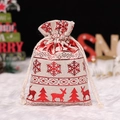 Christmas cotton linen drawstring gift bag with red glitter reindeer and snowflake patterns - Red Snowflake Reindeer