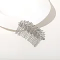 Close-up of silver metal leaf hair comb with intricate leaf design and ten comb teeth - Metal Hair Comb-Silver / Silver