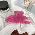 Sparkly light pink glitter hair claw clip made of translucent acrylic for elegant styling - 10cm / Rose Red