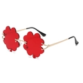 Creative red shamrock shaped rimless sunglasses with elegant gold metal frames for parties - 8109 Four Leaf Clover Gold Frame Red Lens