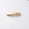 Macro detail of curved gold stainless steel rectangular connector with hollow floral pattern - Cactus Gold