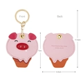 Pink PU leather pig ice cream keychain with gold ring, front and back views - Ice Cream Cone Pig