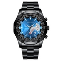Men's chronograph watch with black steel strap and vibrant blue sunray dial face - Black Steel Blue Face