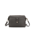 Gray hand-woven crossbody bag featuring dual zipper pockets and an adjustable strap - Dark Gray