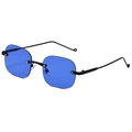 Occhiali quadrati senza montatura con lenti blu e sottile montatura in metallo nero - Montatura Nera Lenti Blu Scuro