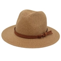 Classico cappello Panama in paglia marrone con elegante fascia in pelle e nappe - Cachi