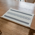 Beige cotton linen placemat with gray geometric circles and decorative fringes - Grey Hexagon