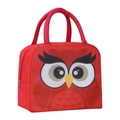 Insulated red owl lunch bag with top handles and zipper for school kids and office use - Red Owl Big Eyes Cute