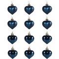 Set di 12 ornamenti natalizi a cuore blu scuro in finitura opaca e lucida - Blu Notte