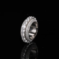 Luxuriöser silberner Hip-Hop-Ring mit fünf Reihen glänzender Zirkonia-Steine - US 8 / Platin