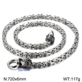 Cadena bizantina de acero inoxidable plateada para hombre con cierre de cabeza de lobo - Color Acero