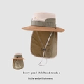 Dettaglio cappello sole bimbo ad asciugatura rapida con paranuca e grafica con sorriso - 54cm (3-8 anni) / Cachi