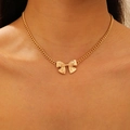 Elegant gold bow pendant necklace for women with polished metallic finish on neck - Gold Simple Bowknot Necklace (5060)