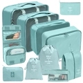 10-piece mint green travel organizer set with mesh packing cubes and shoe bag - Toiletry Cosmetic & Digital 11-Piece Set / Lake Blue